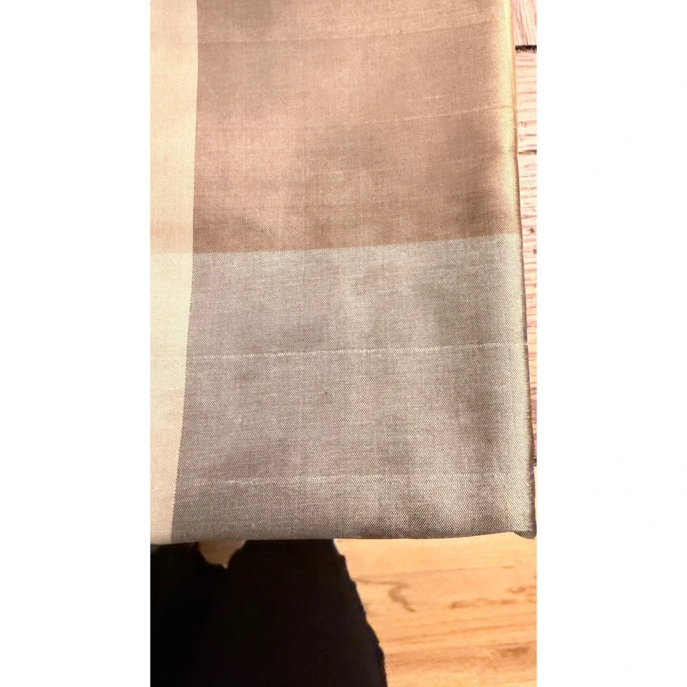 Pair Silk Plaid Drapery Panels Bronze Maroon Gold Cotton Lined 42x82